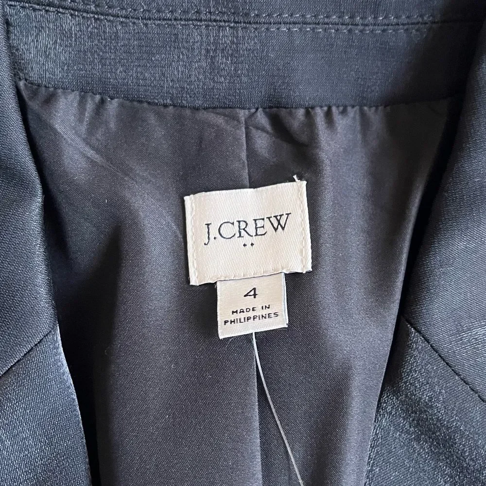 J Crew Women's Double Breasted Blazer Size 4 Lined High Shine Black Coat $220